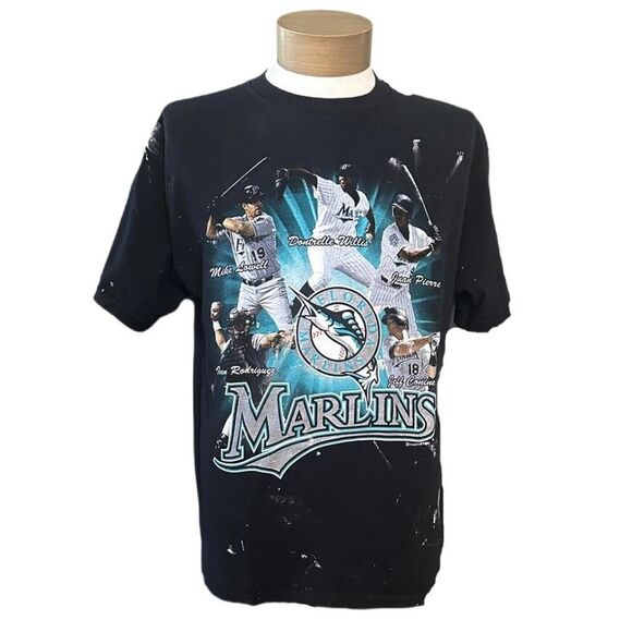 Vintage ‘03 Florida Marlins Distressed Paint Splattered T Shirt - Picture 1 of 6